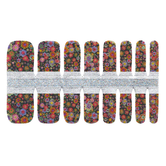 White Smoke Toe Nails/Kids Nail Wraps Glitter Field Flowers
