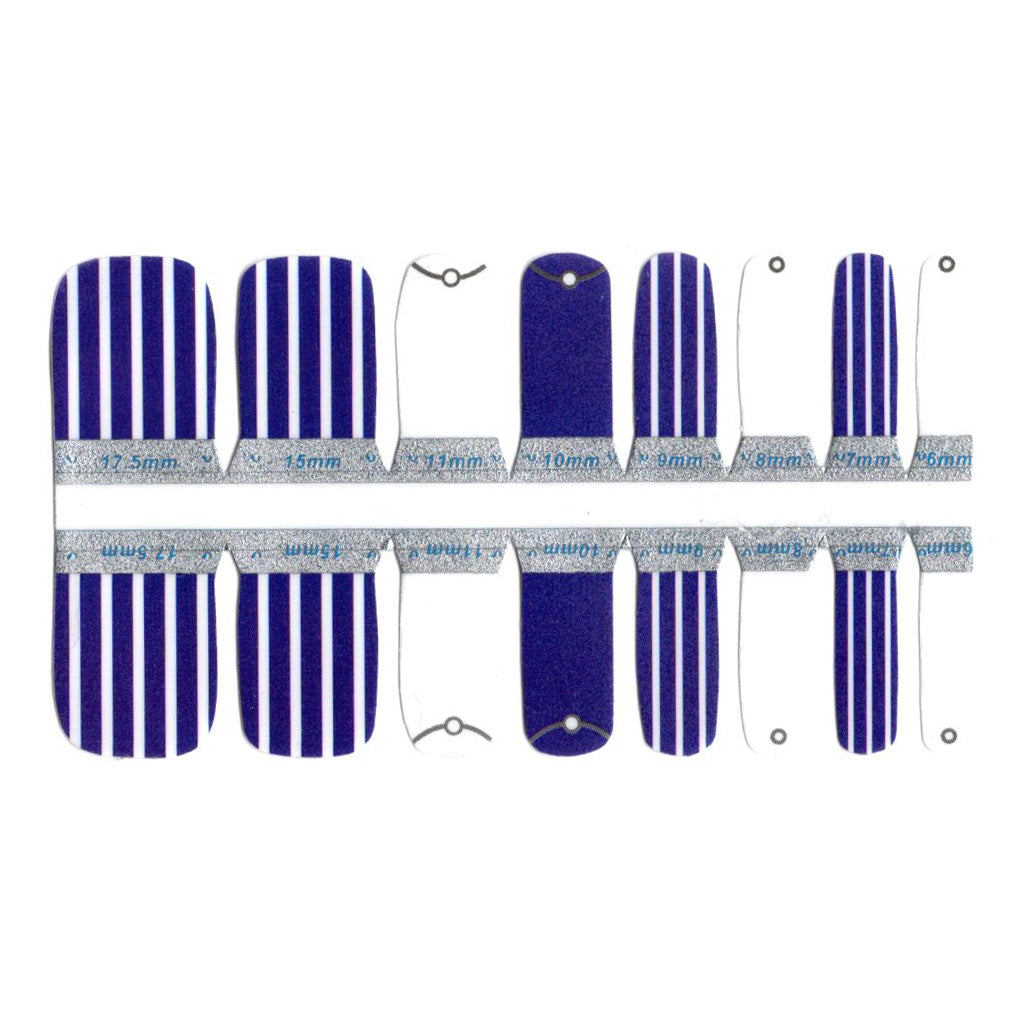 White Smoke Toe Nails/Kids Nail Wraps Navy Blue White Stripes