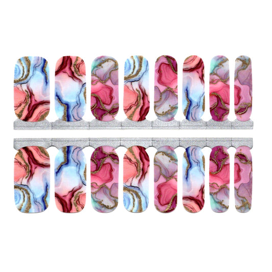 White Smoke Pink Blue Marble with Gold Foil