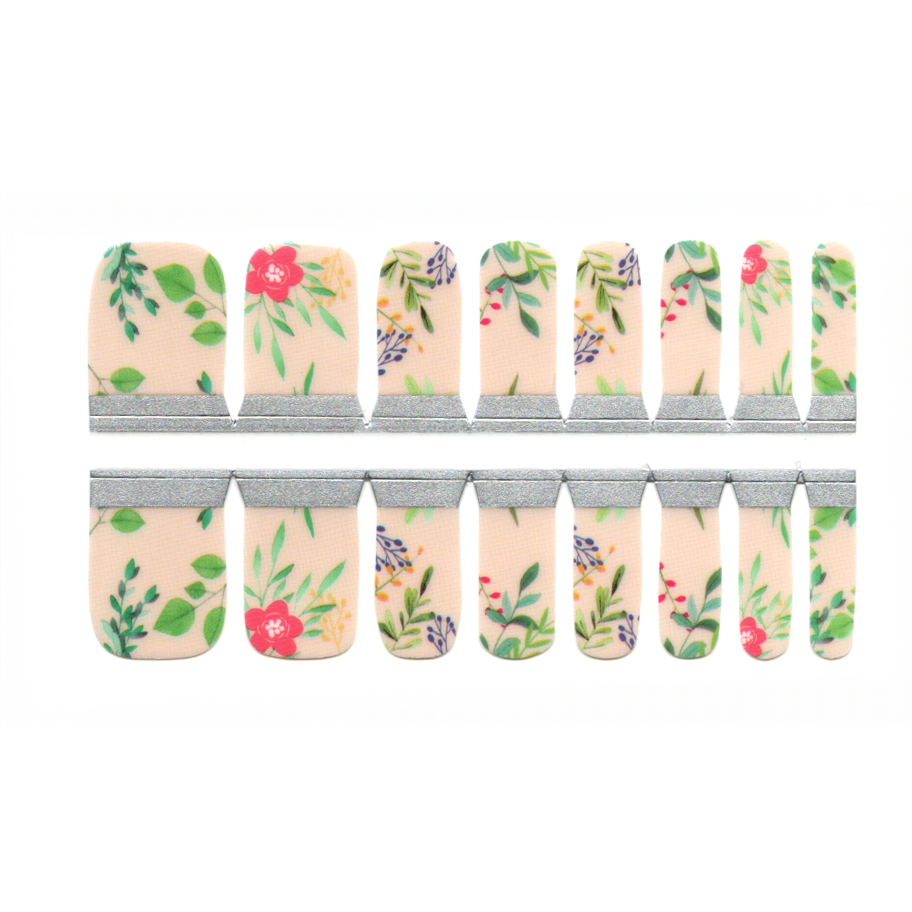 White Smoke Adult Toe Nails/Kids Finger Nail Wraps Nude Beige Field Flowers