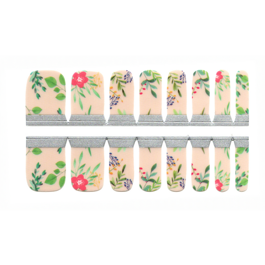 White Smoke Adult Toe Nails/Kids Finger Nail Wraps Nude Beige Field Flowers