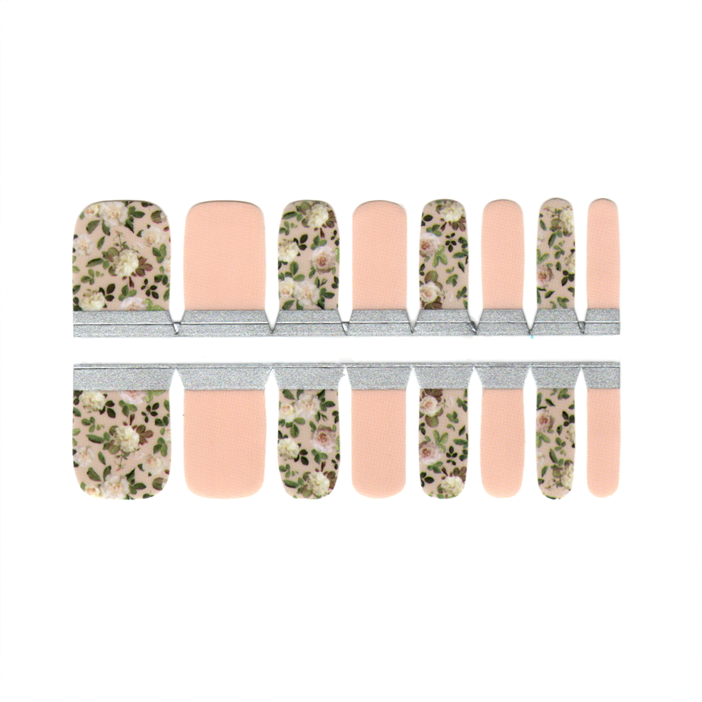 White Smoke Toe Nails/Kids Nail Wraps Beige Neutral Flowers White Roses