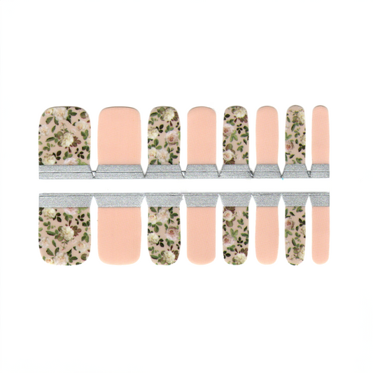White Smoke Toe Nails/Kids Nail Wraps Beige Neutral Flowers White Roses