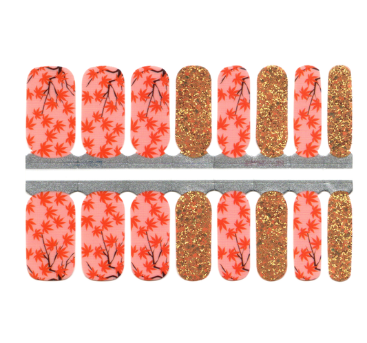 White Smoke Red Leaves Tree Branches Orange Sequin