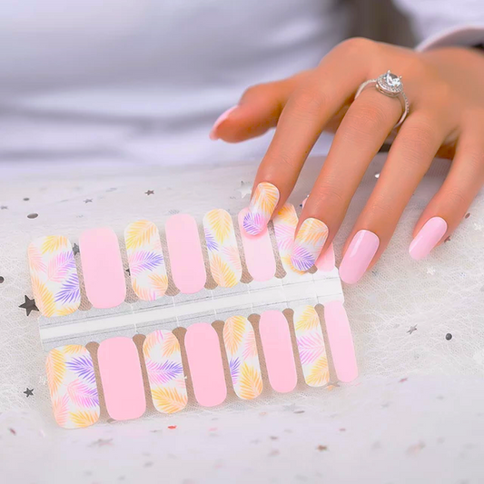 Light Gray Baby Pink Orange and Purple Leaves with White Background