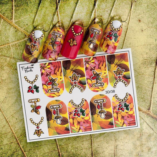 Dark Khaki 3D Embossed Fall Leaves Mushrooms Berries