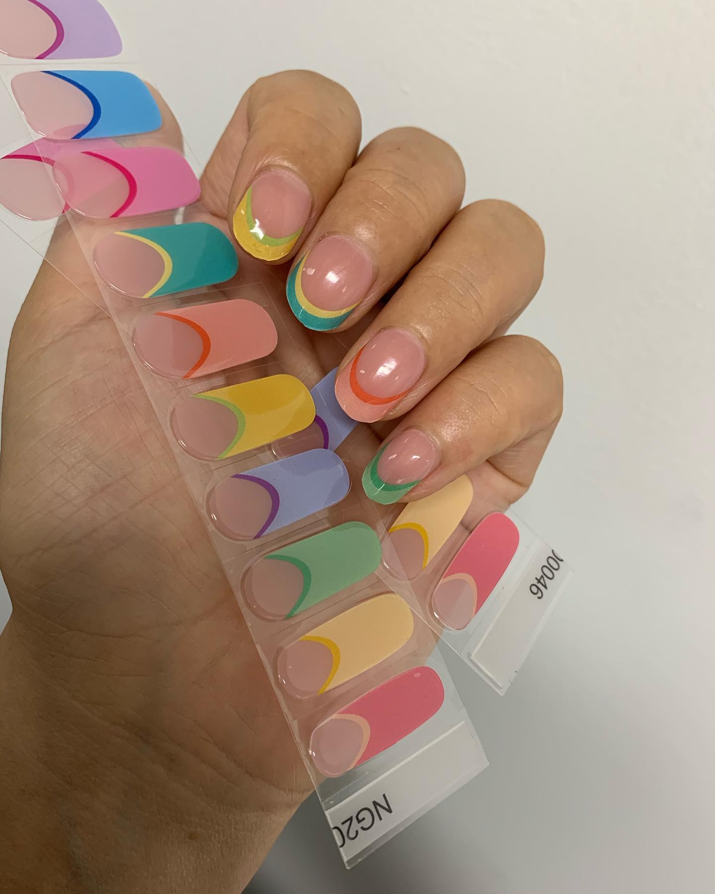 Light Gray Semi-Cured Gel Nail Wraps Rainbow Colorful French Manicure