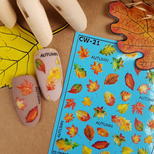 Sienna Orange and Green Leaves Word Autumn