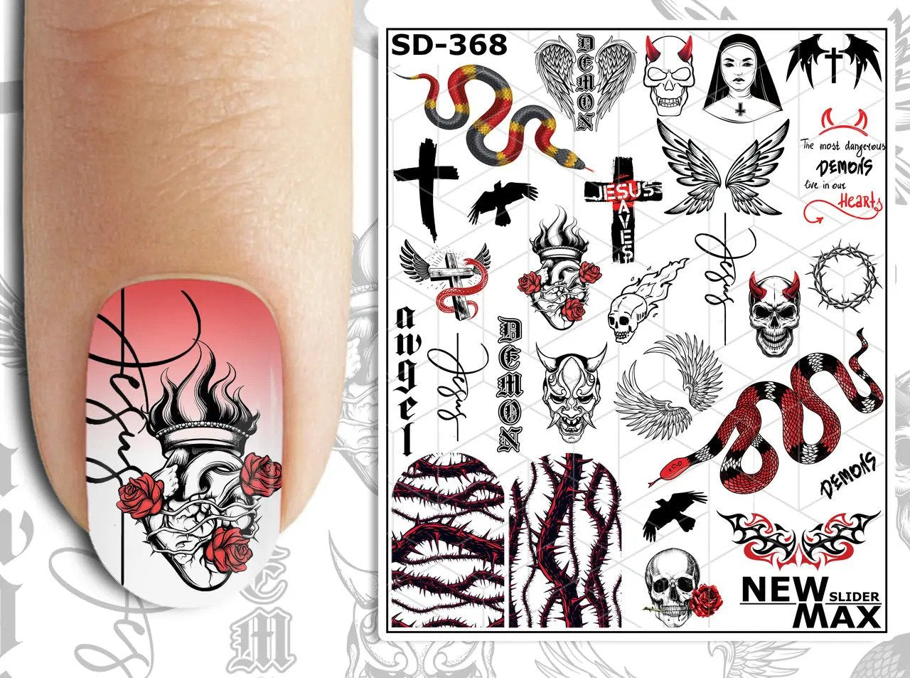 White Smoke Black Demon Angel Snake Heart Roses Skull Nun