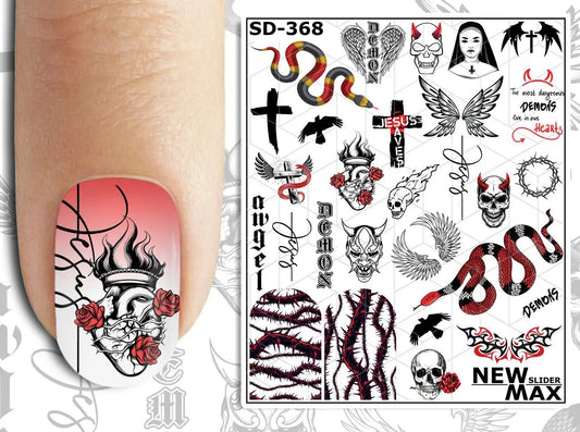 White Smoke Black Demon Angel Snake Heart Roses Skull Nun