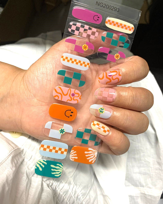 White Smoke Semi-Cured Gel Nail Wraps Preppy Abstract Negative Space