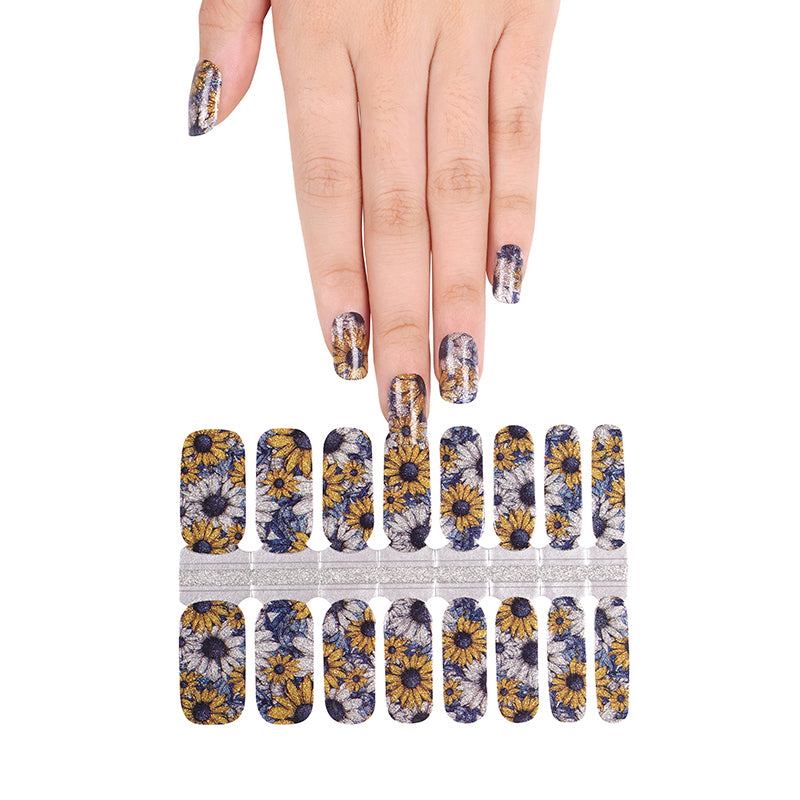 White Smoke Sunflowers Yellow Blue Glitter