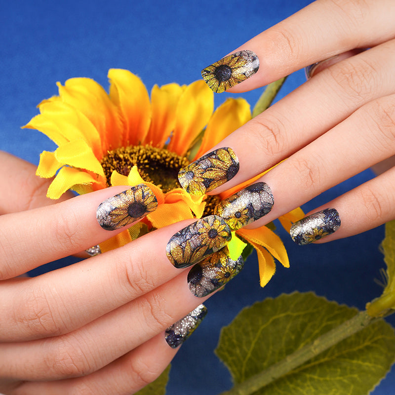 Dark Slate Blue Sunflowers Yellow Blue Glitter