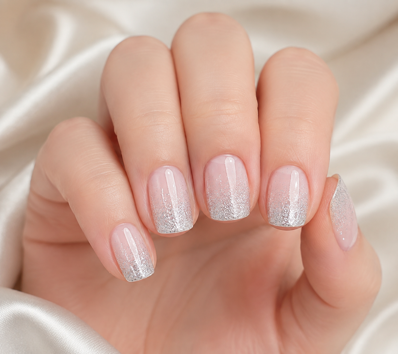 Silver Glitter French Manicure