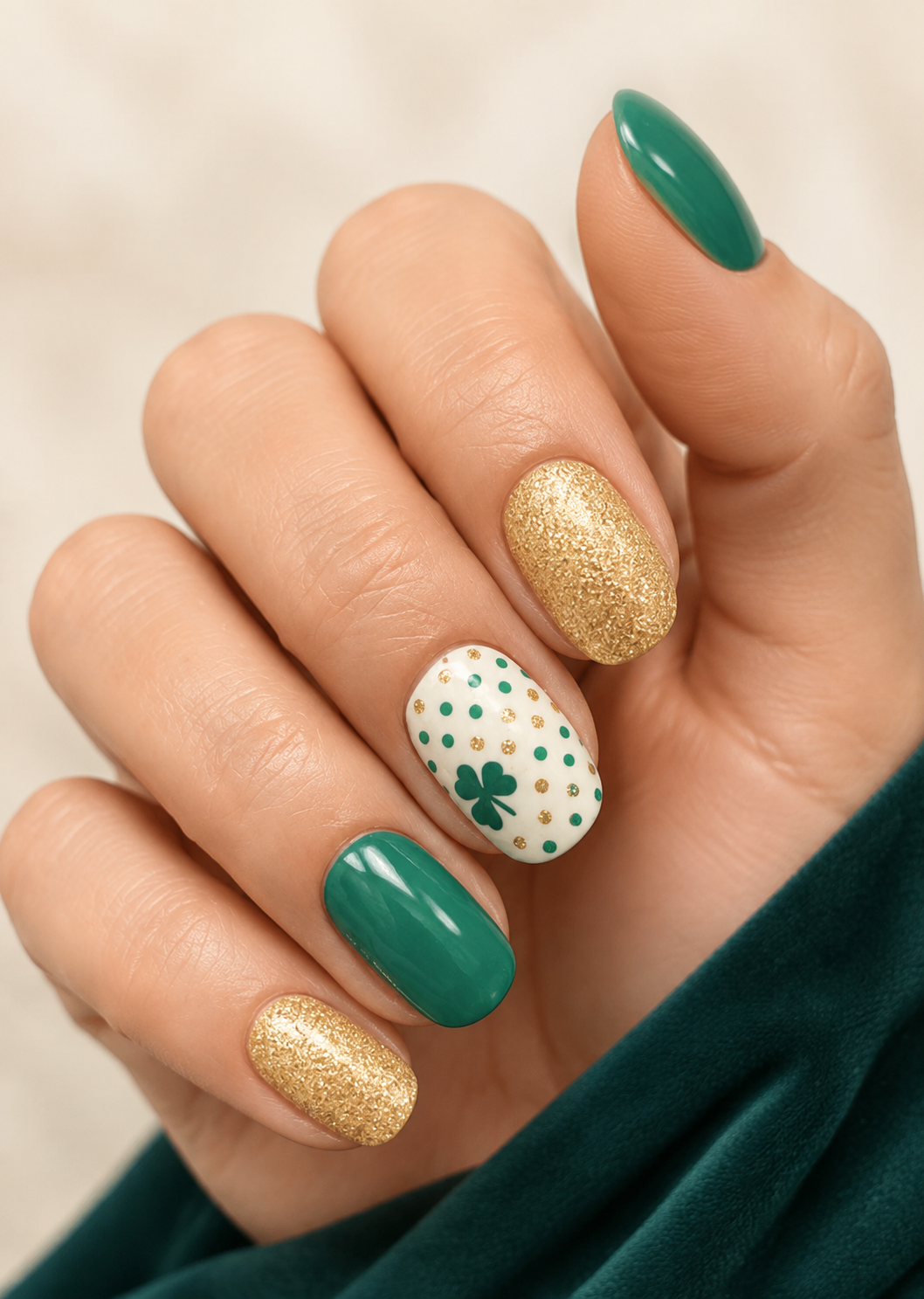 Porte-bonheur irlandais à pois vert et or blanc St Patrick's Day