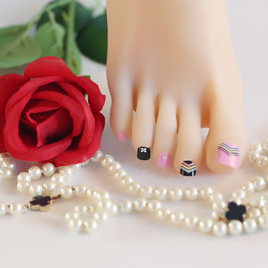Light Gray Toe Nails/Kids Nail Wraps Pink Black Pastel Lines Feather