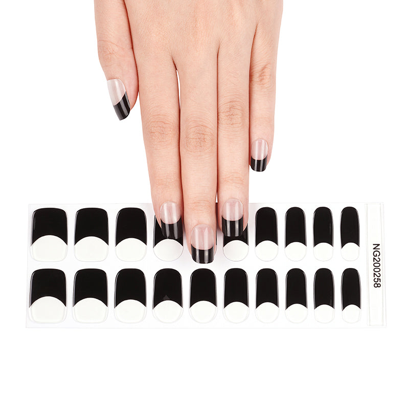 Semi-Cured Gel Nail Wraps Black Tip French Manicure