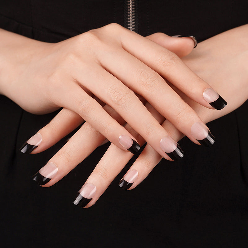 Semi-Cured Gel Nail Wraps Black Tip French Manicure