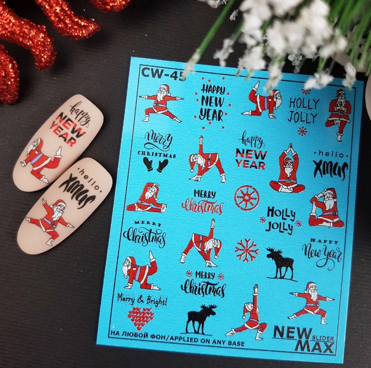 Dark Slate Gray Red Funny Santa Yoga Holly Jolly Waterslide Decals
