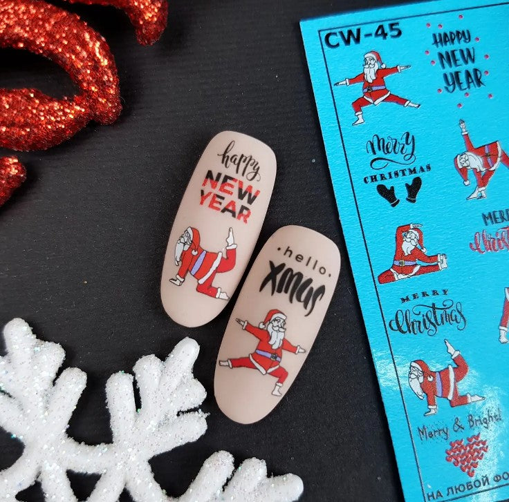 Dark Slate Gray Red Funny Santa Yoga Holly Jolly Waterslide Decals