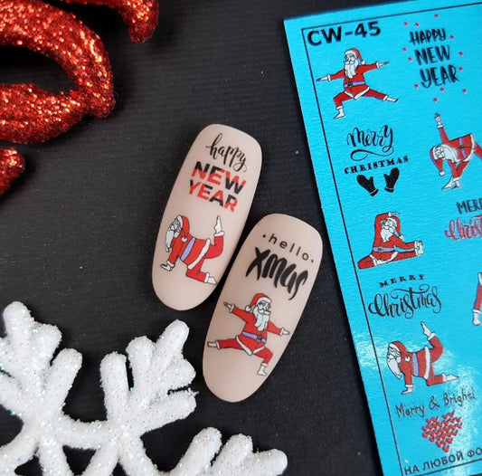 Dark Slate Gray Red Funny Santa Yoga Holly Jolly Waterslide Decals