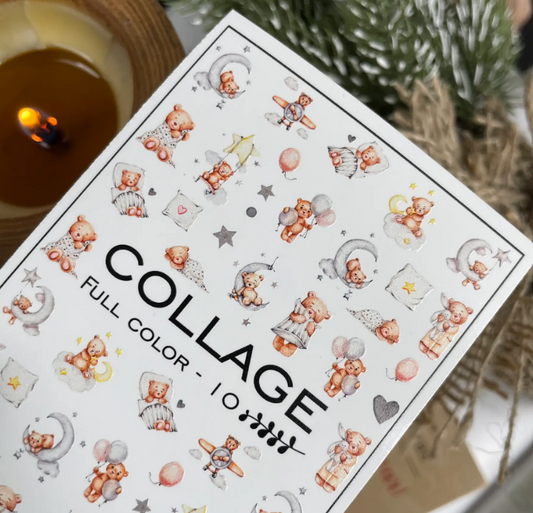 Light Gray Aesthetic Teddy Bears Sleeping Waterslide Nail Decals