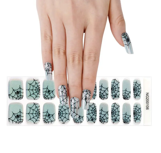 White Smoke Semi-Cured Gel Nail Wraps Halloween Holographic Spider Web