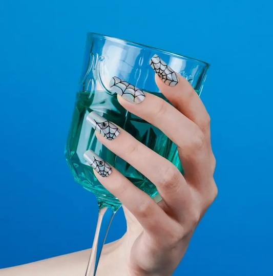 Light Sea Green Semi-Cured Gel Nail Wraps Halloween Holographic Spider Web