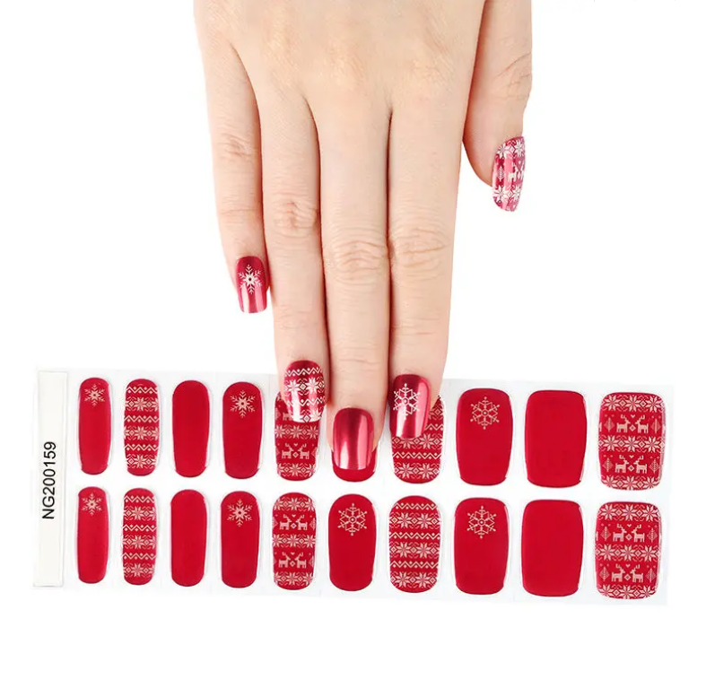 White Smoke Semi-Cured Gel Nail Wraps Red Christmas Snowflake Sweater Pattern