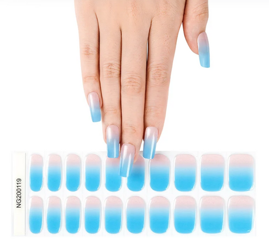 White Smoke Semi-Cured Gel Nail Wraps Beige Blue Ombre