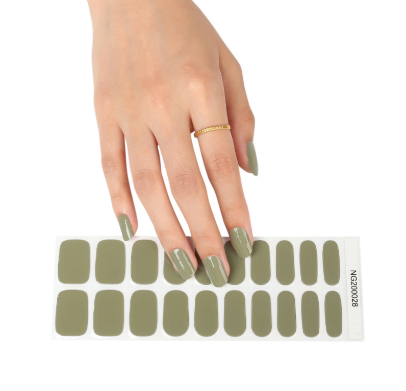 White Smoke Semi-Cured Gel Nail Wraps Olive Green