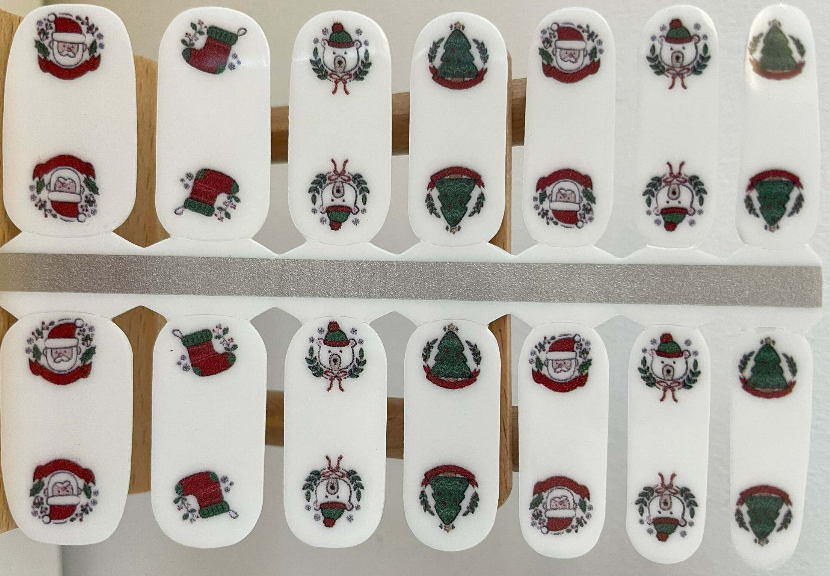 Light Gray Big Size Wide Nail Wraps Santa Claus