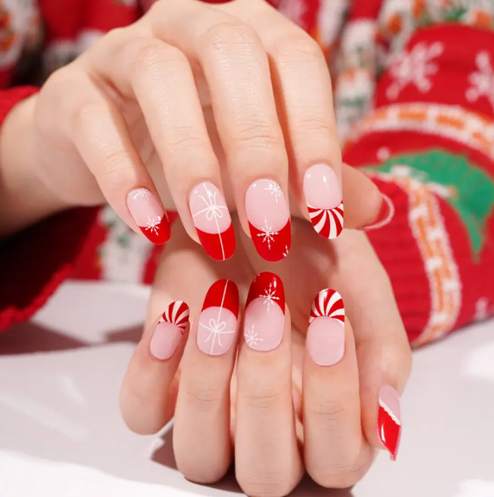 Light Gray Semi-Cured Gel Nail Wraps Santa Baby Swirl