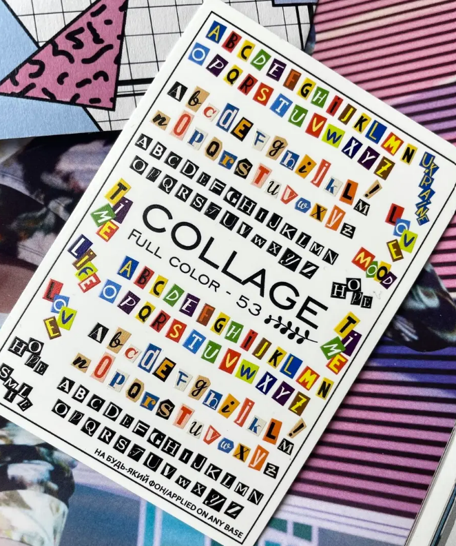 Lavender Colorful Black and White Words and Letters Waterslide Nail Decals