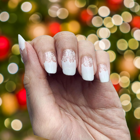 Tan White Tip French Manicure Snowflakes