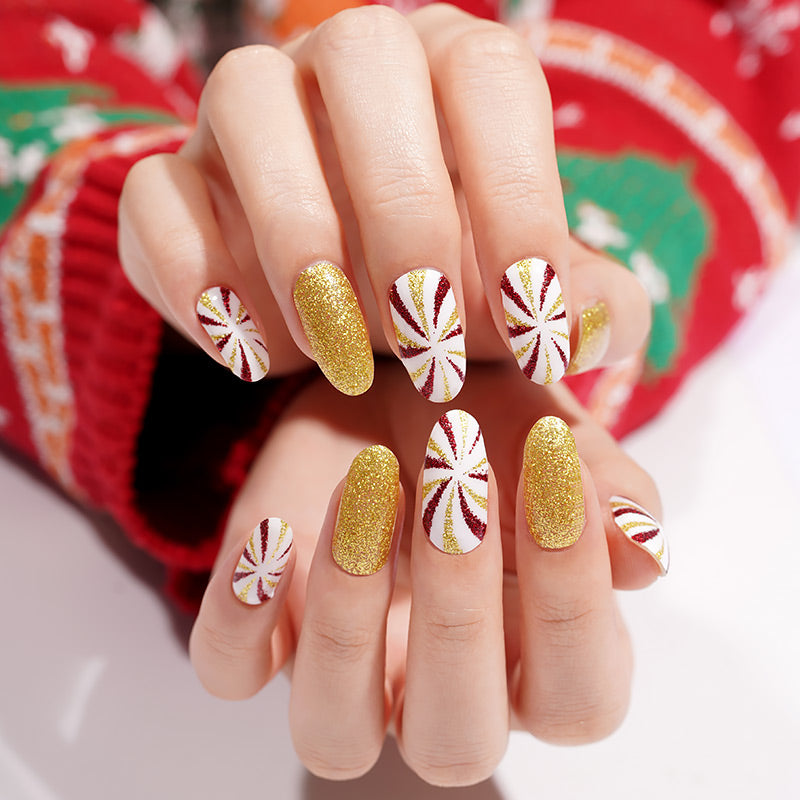White Smoke Red Gold Glitter Candy Swirl