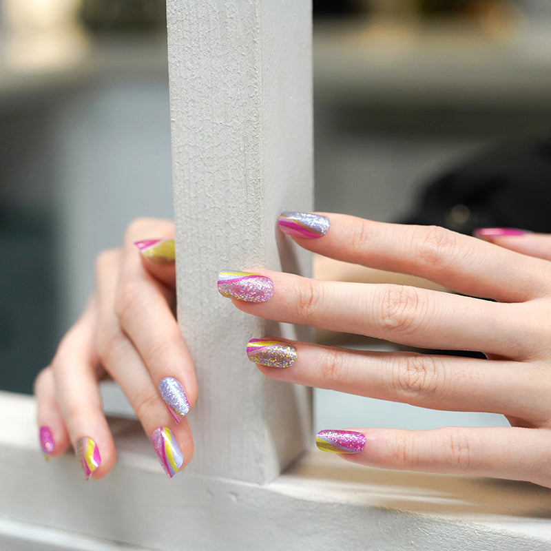 Gray Pink and Yellow Sequin Flames