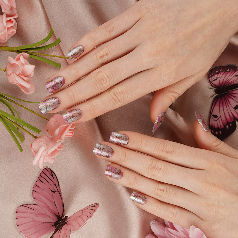 Tan Pink White Flowers Daisies Shimmer