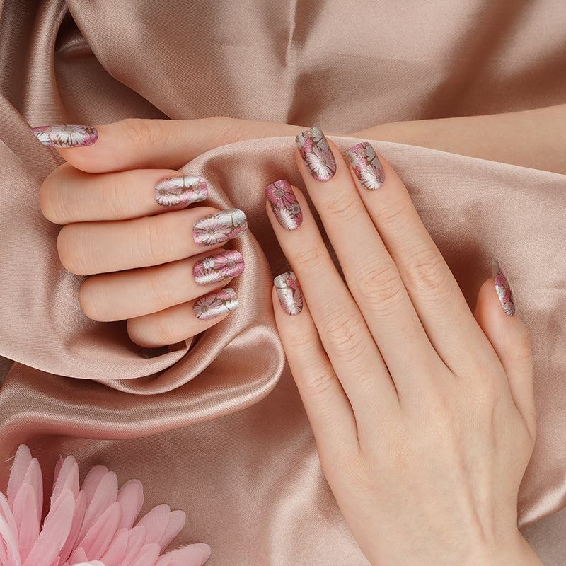 Tan Pink White Flowers Daisies Shimmer