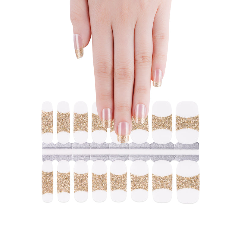 White Smoke Gold Glitter French Manicure Clear Background