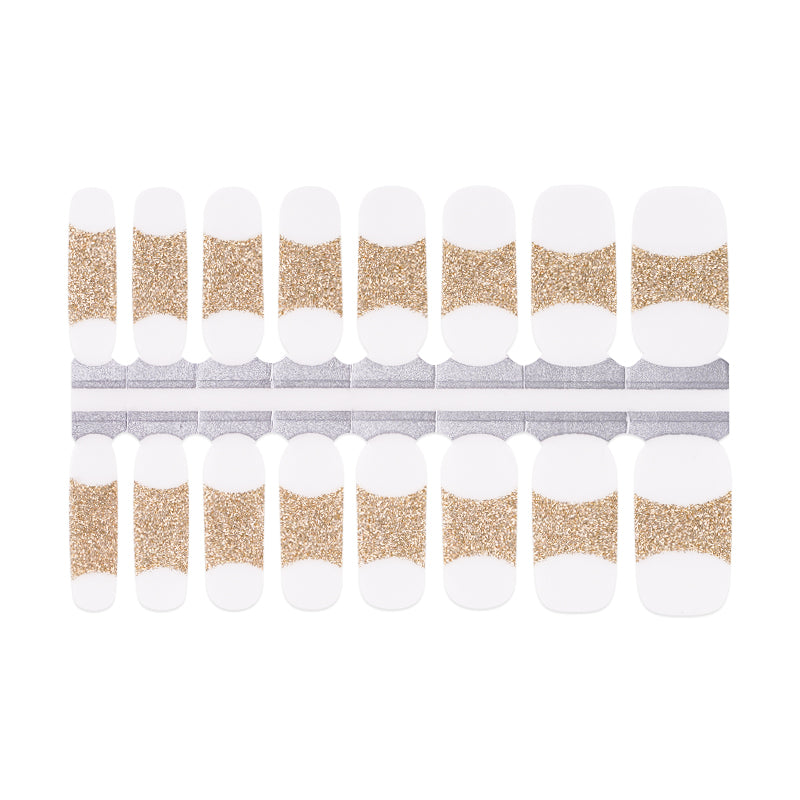 White Smoke Gold Glitter French Manicure Clear Background