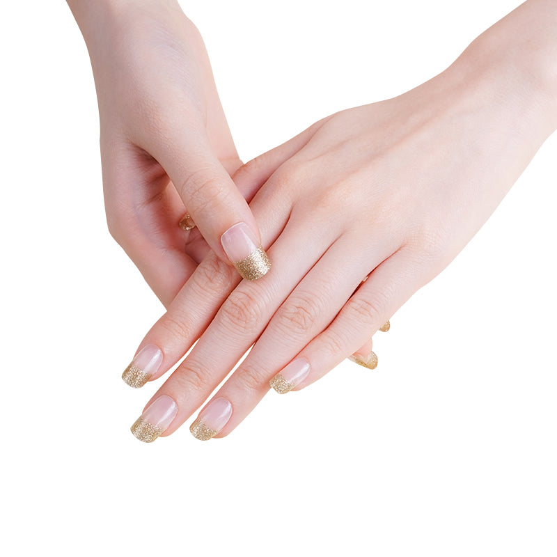 White Smoke Gold Glitter French Manicure Clear Background