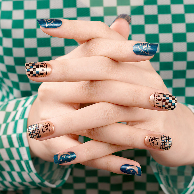 Peach Puff Egyptian Style Checkerboard All Seeing Eye Moon