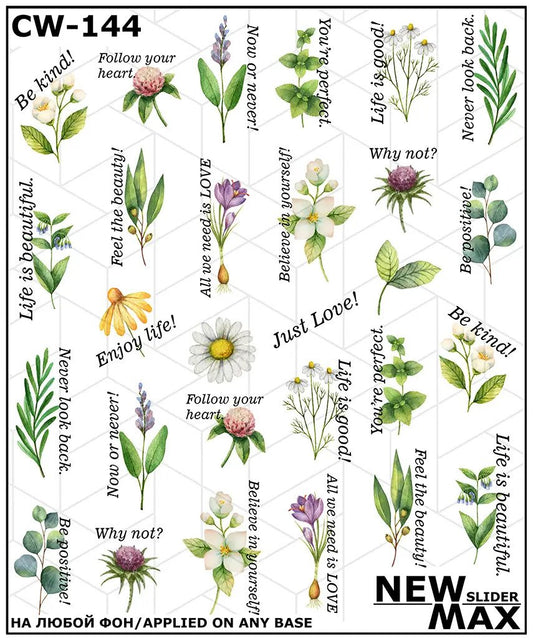 White Smoke Summer Field Flowers and Leaves with Encouraging Words