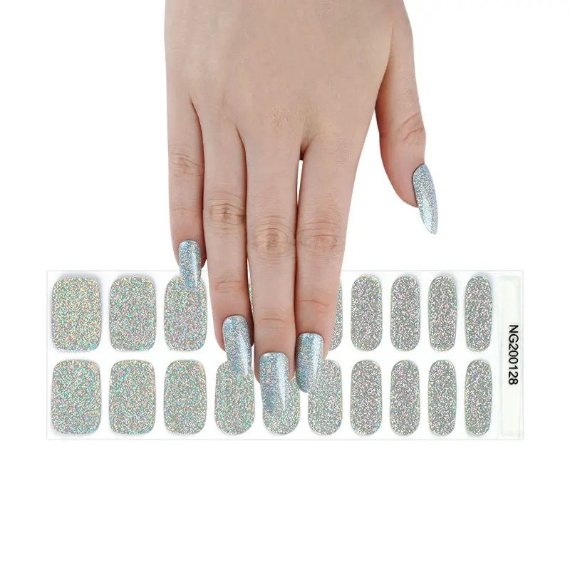 White Smoke Semi-Cured Gel Nail Wraps Silver Glitter Solid