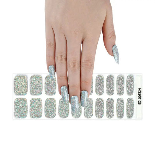 White Smoke Semi-Cured Gel Nail Wraps Silver Glitter Solid