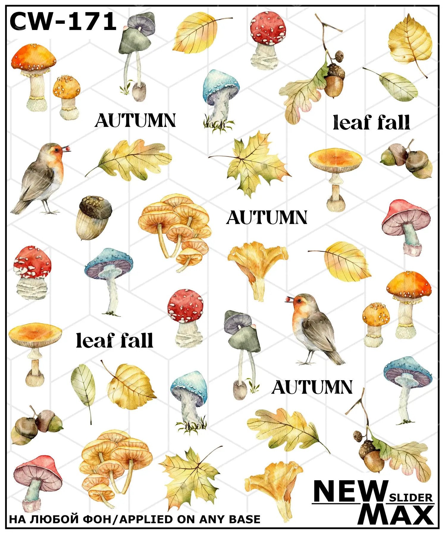 White Smoke Mushrooms, Leaves, Birds Autumn Fall