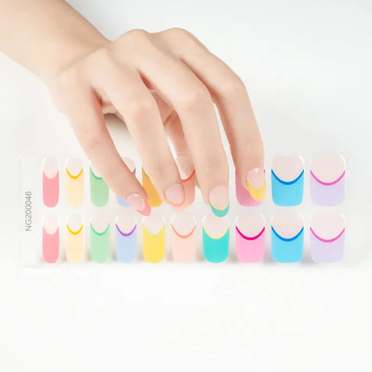 White Smoke Semi-Cured Gel Nail Wraps Rainbow Colorful French Manicure