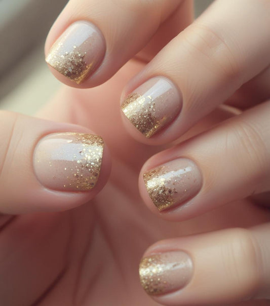 Saddle Brown Gold Glitter Confetti French Manicure Clear Background