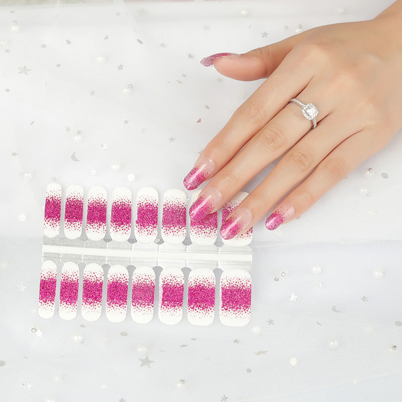 Lavender Dark Pink Glitter French Manicure